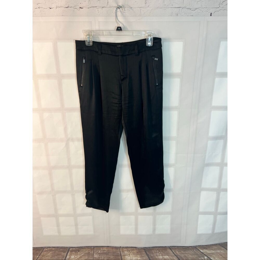 David Lerner Black Satin Pleated Front Mid-Rise Ruched Trouser Pants Size XS